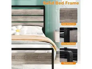 Queen Platform Bed Frame with LED Headboard & Footboard, 2 AC 2 USB 1 Type-C Charging Ports, 12-Inch Under-Bed Storage Space, Heavy Duty Metal Bed, Modern Apartment Bedroom,Wash Gray Queen Platform Bed Frame with LED Headboard & Footboard, 2 AC 2 USB 1 Type-C Charging Ports, 12-Inch Under-Bed Storage Space, Heavy Duty Metal Bed, Modern Apartment Bedroom,Wash Gray