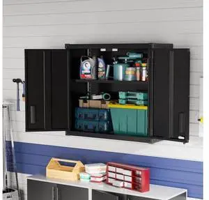 Garage Wall Cabinet with Locking Doors and Adjustable Shelf, Metal Wall Cabinet, Floating Upper Storage Cabinet (Black, 30''W x 12''D x 28''H) Garage Wall Cabinet with Locking Doors and Adjustable Shelf, Metal Wall Cabinet, Floating Upper Storage Cabinet (Black, 30''W x 12''D x 28''H)