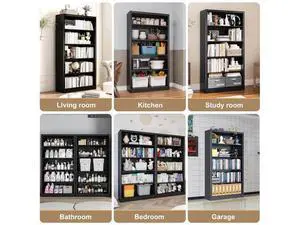 5 Shelf Bookcase, Black Bookcase with Adjustable Shelves, Heavy Duty Bookshelf for Storage, Book Cas 5 Shelf Bookcase, Black Bookcase with Adjustable Shelves, Heavy Duty Bookshelf for Storage, Book Cas