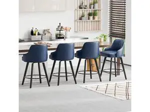 26" H Swivel Barstools Set of 1, PU Leather Upholstered Counter Stool with Back, Kitchen High Chairs Counter Height Bar stools with Cushion, Solid Wood Legs, Blue 26" H Swivel Barstools Set of 1, PU Leather Upholstered Counter Stool with Back, Kitchen High Chairs Counter Height Bar stools with Cushion, Solid Wood Legs, Blue