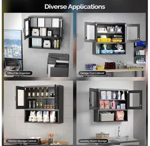 Metal Wall Cabinet with Locking Glass Doors, Adjustable Shelf, Wall Mounted Storage Display Cabinets for Garage, Kitchen, Home Office, Warehouse, Living Room, Black Metal Wall Cabinet with Locking Glass Doors, Adjustable Shelf, Wall Mounted Storage Display Cabinets for Garage, Kitchen, Home Office, Warehouse, Living Room, Black