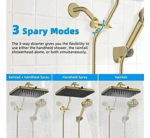 Hibbent High Pressure 13'' Dual Shower Head Combo with 10-mode Handheld Spray, Upgraded Rainfall 5-s Hibbent High Pressure 13'' Dual Shower Head Combo with 10-mode Handheld Spray, Upgraded Rainfall 5-s