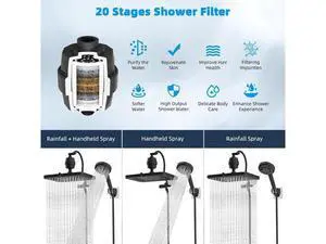 Hibbent Upgraded 5-spray 13'' Dual Filtered Rainfall Shower Head Combo, High Pressure 10-setting Han Hibbent Upgraded 5-spray 13'' Dual Filtered Rainfall Shower Head Combo, High Pressure 10-setting Han