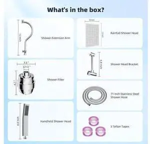 Hibbent All Metal 12'' Filtered Rainfall Shower Head Combo, High Pressure Handheld Shower Wand, 12'' Hibbent All Metal 12'' Filtered Rainfall Shower Head Combo, High Pressure Handheld Shower Wand, 12''