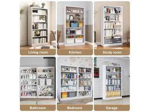 5 Shelf Bookcase, White Bookcase with Adjustable Shelves, Heavy Duty Bookshelf, Book Case for Organi 5 Shelf Bookcase, White Bookcase with Adjustable Shelves, Heavy Duty Bookshelf, Book Case for Organi