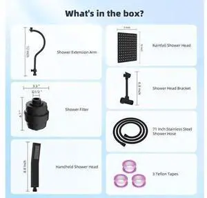 Hibbent All Metal 10'' Filtered Rainfall Shower Head Combo, High Pressure Handheld Shower Wand, 12'' Hibbent All Metal 10'' Filtered Rainfall Shower Head Combo, High Pressure Handheld Shower Wand, 12''