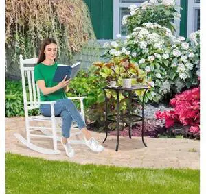 Wooden Rocking Chair, Outdoor Chair with 450 lbs Support (White, 1PC) Wooden Rocking Chair, Outdoor Chair with 450 lbs Support (White, 1PC)