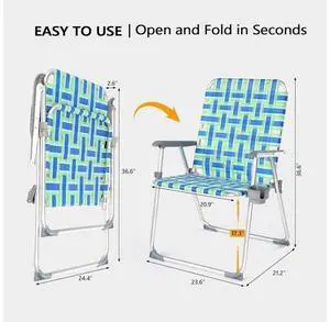 Folding Aluminum Webbed Oversized Lawn Chairs with Detachable Cup Holder, 300LBS High Beach Chair for Adults Heavy Duty, Portable Patio Chair for Yard, Garden, 2 Pack,Blue/Green Folding Aluminum Webbed Oversized Lawn Chairs with Detachable Cup Holder, 300LBS High Beach Chair for Adults Heavy Duty, Portable Patio Chair for Yard, Garden, 2 Pack,Blue/Green