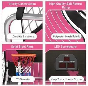 Basketball Arcade Game Indoor, Electronic Basketball Game Dual Shot with 8 Game Modes, LCD Score Display, and 4 Rubber Balls, Basketball Indoor Arcade Game for Home, Pink Basketball Arcade Game Indoor, Electronic Basketball Game Dual Shot with 8 Game Modes, LCD Score Display, and 4 Rubber Balls, Basketball Indoor Arcade Game for Home, Pink
