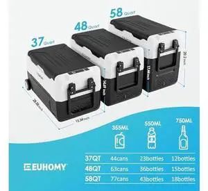 EUHOMY 12 Volt Refrigerators, -4~68, 57 Quart55L Electric Cooler Portable Freezer 12/24V DC and 120-240V AC, Removable Divider, Car Reridgerator for Travel,Camping, Fishing, RV, or Home EUHOMY 12 Volt Refrigerators, -4~68, 57 Quart55L Electric Cooler Portable Freezer 12/24V DC and 120-240V AC, Removable Divider, Car Reridgerator for Travel,Camping, Fishing, RV, or Home