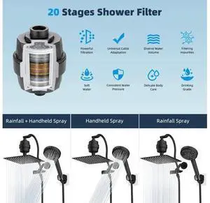 Hibbent All Metal 10'' Dual Filtered Rainfall Shower Head Combo, High Pressure Handheld Shower Head Hibbent All Metal 10'' Dual Filtered Rainfall Shower Head Combo, High Pressure Handheld Shower Head