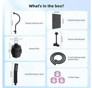 Hibbent All Metal 12'' Filtered Rainfall Shower Head Combo, High Pressure Handheld Shower Wand, 12'' Hibbent All Metal 12'' Filtered Rainfall Shower Head Combo, High Pressure Handheld Shower Wand, 12''