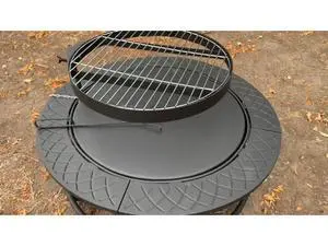 35 Inch Fire Pit with BBQ Grill, Wood Burning Fire Pits for Outside with Lid & Fire Poker, 3 in 1 Round Metal Fire Pit Table with Cooking Grate, Outdoor Firepit for Backyard, Patio, Bonfire, Picnic 35 Inch Fire Pit with BBQ Grill, Wood Burning Fire Pits for Outside with Lid & Fire Poker, 3 in 1 Round Metal Fire Pit Table with Cooking Grate, Outdoor Firepit for Backyard, Patio, Bonfire, Picnic