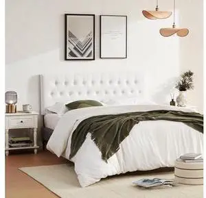 Huatean Home Tufted Upholstered Headboard Twin Size, Solid Wood Head Board with Durable Metal Legs, Adjustable Height Twin XL headboard from 37 to 51 Fabric Headboard in Modern Button Design, White Huatean Home Tufted Upholstered Headboard Twin Size, Solid Wood Head Board with Durable Metal Legs, Adjustable Height Twin XL headboard from 37 to 51 Fabric Headboard in Modern Button Design, White