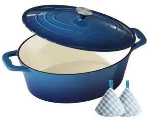 Enameled Cast Iron Dutch Oven - 9.3QT Dutch Oven Pot with Lid & Cotton Potholders - Heavy-Duty Non Stick Casserole Pot for Braising, Stews, Roasting, Baking, Suitable for All Stovetops, Navy Blue Enameled Cast Iron Dutch Oven - 9.3QT Dutch Oven Pot with Lid & Cotton Potholders - Heavy-Duty Non Stick Casserole Pot for Braising, Stews, Roasting, Baking, Suitable for All Stovetops, Navy Blue