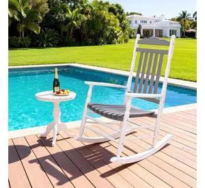 Wooden Rocking Chair, Outdoor Chair with 450 lbs Support, Relaxing Rocker with Solid Wood High Back Seat Reclining Seat for Deck, Garden, Backyard, Porch (White & Grey, 1PC) Wooden Rocking Chair, Outdoor Chair with 450 lbs Support, Relaxing Rocker with Solid Wood High Back Seat Reclining Seat for Deck, Garden, Backyard, Porch (White & Grey, 1PC)