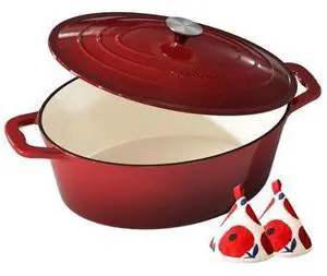 Enameled Cast Iron Dutch Oven - 9.3QT Dutch Oven Pot with Lid & Cotton Potholders - Heavy-Duty Non Stick Casserole Pot for Braising, Stews, Roasting, Baking, Suitable for All Stovetops, Cherry Red Enameled Cast Iron Dutch Oven - 9.3QT Dutch Oven Pot with Lid & Cotton Potholders - Heavy-Duty Non Stick Casserole Pot for Braising, Stews, Roasting, Baking, Suitable for All Stovetops, Cherry Red
