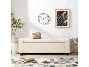 Huatean Home 48" Ottoman with Storage, Storage Ottoman Bench with Safety Hinge, Upholstered Entryway Bench with Seating for Bedroom, Living Room, Holds up to 330 lb, Beige Huatean Home 48" Ottoman with Storage, Storage Ottoman Bench with Safety Hinge, Upholstered Entryway Bench with Seating for Bedroom, Living Room, Holds up to 330 lb, Beige