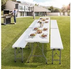 8 feet Plastic Folding Bench,Portable in/Outdoor Picnic Party Camping Dining Seat, Garden Soccer Multipurpose Entertaining Activities, Smooth HDPE Tabletop (2, White, 8ft) 8 feet Plastic Folding Bench,Portable in/Outdoor Picnic Party Camping Dining Seat, Garden Soccer Multipurpose Entertaining Activities, Smooth HDPE Tabletop (2, White, 8ft)
