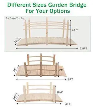 7.5 ft Garden Bridge, Arch Walkway Wooden Bridge with Safety Rails Natural Finished, Decorative Landscaping Footbridge for Koi Pond, Dry Creek Bed, Garden Pathway or Japanese Zen Decor 7.5 ft Garden Bridge, Arch Walkway Wooden Bridge with Safety Rails Natural Finished, Decorative Landscaping Footbridge for Koi Pond, Dry Creek Bed, Garden Pathway or Japanese Zen Decor
