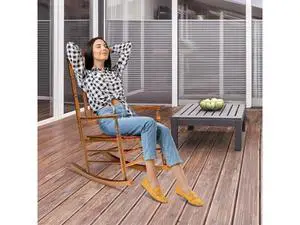 Wooden Rocking Chair, Outdoor Chair with 450 lbs Support, Relaxing Rocker with Solid Wood High Back Seat Reclining Seat for Deck, Garden, Backyard, Porch, Indoor or Outdoor Use (Teak, 1PC) Wooden Rocking Chair, Outdoor Chair with 450 lbs Support, Relaxing Rocker with Solid Wood High Back Seat Reclining Seat for Deck, Garden, Backyard, Porch, Indoor or Outdoor Use (Teak, 1PC)