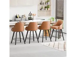 26" H Swivel Barstools Set of 1, PU Leather Upholstered Counter Stool with Back, Kitchen High Chairs Counter Height Bar stools with Cushion, Solid Wood Legs, Brown 26" H Swivel Barstools Set of 1, PU Leather Upholstered Counter Stool with Back, Kitchen High Chairs Counter Height Bar stools with Cushion, Solid Wood Legs, Brown