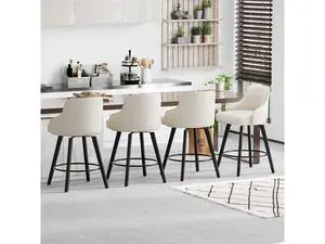 26" H Swivel Barstools Set of 1, Linen Fabric Upholstered Counter Stool with Back, Kitchen High Chairs Counter Height Bar stools with Cushion, Solid Wood Legs, Beige 26" H Swivel Barstools Set of 1, Linen Fabric Upholstered Counter Stool with Back, Kitchen High Chairs Counter Height Bar stools with Cushion, Solid Wood Legs, Beige