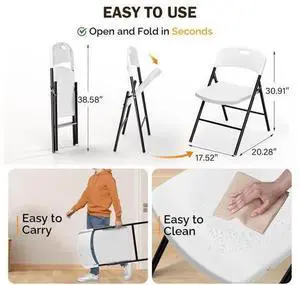 Folding Chairs, Plastic Foldable Chair, Capacity up to 350 lbs, Portable Seating for Indoor Outdoor Events Parties Camping Work School Commercail (6, White) Folding Chairs, Plastic Foldable Chair, Capacity up to 350 lbs, Portable Seating for Indoor Outdoor Events Parties Camping Work School Commercail (6, White)
