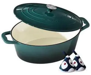 Enameled Cast Iron Dutch Oven - 9.3QT Dutch Oven Pot with Lid & Cotton Potholders - Heavy-Duty Non Stick Casserole Pot for Braising, Stews, Roasting, Baking, Suitable for All Stovetops, Bottle Green Enameled Cast Iron Dutch Oven - 9.3QT Dutch Oven Pot with Lid & Cotton Potholders - Heavy-Duty Non Stick Casserole Pot for Braising, Stews, Roasting, Baking, Suitable for All Stovetops, Bottle Green