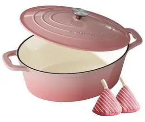 Enameled Cast Iron Dutch Oven - 9.3QT Dutch Oven Pot with Lid & Cotton Potholders - Heavy-Duty Non Stick Casserole Pot for Braising, Stews, Roasting, Baking, Suitable for All Stovetops, Gentle Pink Enameled Cast Iron Dutch Oven - 9.3QT Dutch Oven Pot with Lid & Cotton Potholders - Heavy-Duty Non Stick Casserole Pot for Braising, Stews, Roasting, Baking, Suitable for All Stovetops, Gentle Pink