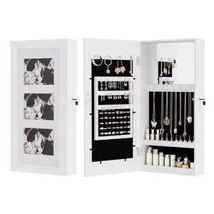 Lockable Wall-Mounted Jewelry Organizer for Women, 3-in-1 Photo Frame, Mirror & Storage Cabinet, Hanging Jewelry Box, Aplenty Display Jewelry Armoire, Space-Saving Gift Lockable Wall-Mounted Jewelry Organizer for Women, 3-in-1 Photo Frame, Mirror & Storage Cabinet, Hanging Jewelry Box, Aplenty Display Jewelry Armoire, Space-Saving Gift