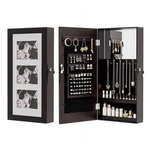 Brown Wall-Mounted Jewelry Organizer for Women, 3-in-1 Photo Frame, Mirror & Lockable Storage Cabinet, Hanging Jewelry Box for Earrings, Rings, Necklaces, and Bracelets, Space-Saving Gift Brown Wall-Mounted Jewelry Organizer for Women, 3-in-1 Photo Frame, Mirror & Lockable Storage Cabinet, Hanging Jewelry Box for Earrings, Rings, Necklaces, and Bracelets, Space-Saving Gift