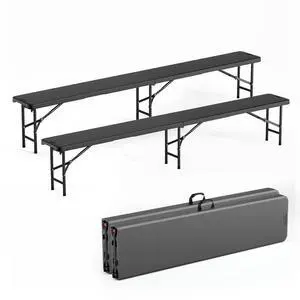8 feet Plastic Folding Bench,2 Pack Portable in/Outdoor Picnic Party Camping Dining Seat, Garden Soccer Multipurpose Entertaining Activities, Smooth HDPE Tabletop (2, Black, 8ft) 8 feet Plastic Folding Bench,2 Pack Portable in/Outdoor Picnic Party Camping Dining Seat, Garden Soccer Multipurpose Entertaining Activities, Smooth HDPE Tabletop (2, Black, 8ft)