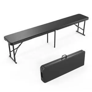 6 feet Plastic Folding Bench,Portable in/Outdoor Picnic Party Camping Dining Seat, Garden Soccer Multipurpose Entertaining Activities, Smooth HDPE Tabletop (1, Black, 6ft) 6 feet Plastic Folding Bench,Portable in/Outdoor Picnic Party Camping Dining Seat, Garden Soccer Multipurpose Entertaining Activities, Smooth HDPE Tabletop (1, Black, 6ft)
