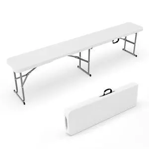 6 feet Plastic Folding Bench,Portable in/Outdoor Picnic Party Camping Dining Seat, Garden Soccer Multipurpose Entertaining Activities, Smooth HDPE Tabletop (1, White, 6ft) 6 feet Plastic Folding Bench,Portable in/Outdoor Picnic Party Camping Dining Seat, Garden Soccer Multipurpose Entertaining Activities, Smooth HDPE Tabletop (1, White, 6ft)
