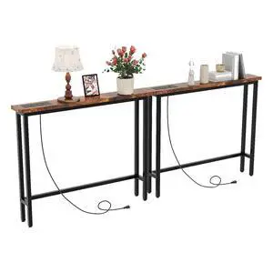 79" Narrow Console Table with Power Outlet 2 Pack, Rustic Brown | Entryway Table with Charging Station & 4.9 Ft Extension Cord & Adjustable Feet, behind Couch Table for Living Room, Hallway 79" Narrow Console Table with Power Outlet 2 Pack, Rustic Brown | Entryway Table with Charging Station & 4.9 Ft Extension Cord & Adjustable Feet, behind Couch Table for Living Room, Hallway