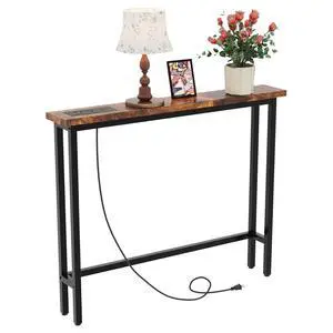 39" Console Table with Power Outlet, Narrow Sofa Table, Rustic Brown | Entryway Table with Charging Station & 4.9 Ft Extension Cord & Adjustable Feet, behind Couch Table for Living Room, Hallway 39" Console Table with Power Outlet, Narrow Sofa Table, Rustic Brown | Entryway Table with Charging Station & 4.9 Ft Extension Cord & Adjustable Feet, behind Couch Table for Living Room, Hallway