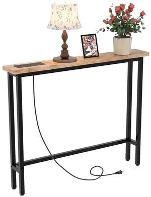 39" Console Table with Power Outlet, 5.9" Narrow Sofa Table, Oak | Entryway Table with Charging Station & 4.9 Ft Extension Cord & Adjustable Feet, behind Couch Table for Living Room, Hallway 39" Console Table with Power Outlet, 5.9" Narrow Sofa Table, Oak | Entryway Table with Charging Station & 4.9 Ft Extension Cord & Adjustable Feet, behind Couch Table for Living Room, Hallway