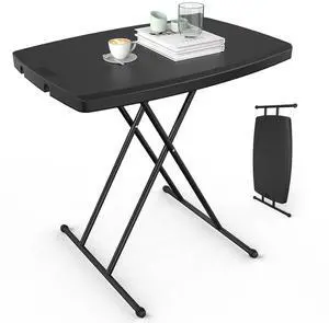 30" Small Folding Table Portable, Laptop TV Tray, Camping Table | 3 Ajustable Height, HDPE Top with Steel Frame,Black- Small Office Spaces, Gaming Station, a Craft Table or Dining 30" Small Folding Table Portable, Laptop TV Tray, Camping Table | 3 Ajustable Height, HDPE Top with Steel Frame,Black- Small Office Spaces, Gaming Station, a Craft Table or Dining