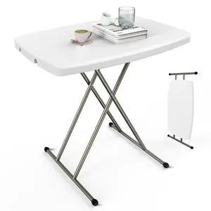 Small Adjustable Folding Table, 13.8 in-28 in Height Personal Laptop TV Tray, HDPE Plastic Top with Steel Frame, 30 inch, White Small Adjustable Folding Table, 13.8 in-28 in Height Personal Laptop TV Tray, HDPE Plastic Top with Steel Frame, 30 inch, White