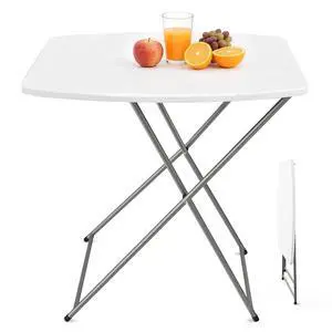 Small Folding Table Portable, 18" Adjustable Height Personal Laptop TV Tray, Camping Table, HDPE Plastic Top with Steel Frame,White Small Folding Table Portable, 18" Adjustable Height Personal Laptop TV Tray, Camping Table, HDPE Plastic Top with Steel Frame,White