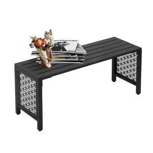 40in Outdoor Metal Bench, All-Weathe Backless Patio Bench with Slatted SeatFloral Side Panels, Rust-Resistant Garden Bench, Weatherproof Outdoor Seating for Porch Entryway Backyard (Black) 40in Outdoor Metal Bench, All-Weathe Backless Patio Bench with Slatted SeatFloral Side Panels, Rust-Resistant Garden Bench, Weatherproof Outdoor Seating for Porch Entryway Backyard (Black)