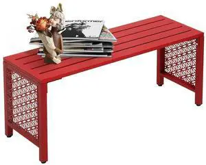 40in Outdoor Metal Bench, All-Weathe Backless Patio Bench with Slatted SeatFloral Side Panels, Rust-Resistant Garden Bench, Weatherproof Outdoor Seating for Porch Entryway Backyard (Red) 40in Outdoor Metal Bench, All-Weathe Backless Patio Bench with Slatted SeatFloral Side Panels, Rust-Resistant Garden Bench, Weatherproof Outdoor Seating for Porch Entryway Backyard (Red)