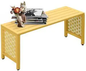 40in Outdoor Metal Bench, All-Weathe Backless Patio Bench with Slatted SeatFloral Side Panels, Rust-Resistant Garden Bench, Weatherproof Outdoor Seating for Porch Entryway Backyard (Yellow) 40in Outdoor Metal Bench, All-Weathe Backless Patio Bench with Slatted SeatFloral Side Panels, Rust-Resistant Garden Bench, Weatherproof Outdoor Seating for Porch Entryway Backyard (Yellow)