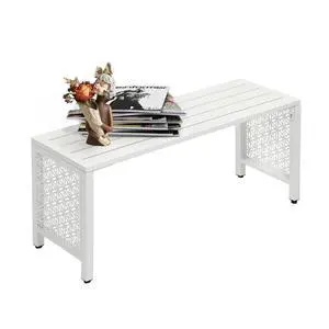 40in Outdoor Metal Bench, All-Weathe Backless Patio Bench with Slatted SeatFloral Side Panels, Rust-Resistant Garden Bench, Weatherproof Outdoor Seating for Porch Entryway Backyard (White) 40in Outdoor Metal Bench, All-Weathe Backless Patio Bench with Slatted SeatFloral Side Panels, Rust-Resistant Garden Bench, Weatherproof Outdoor Seating for Porch Entryway Backyard (White)