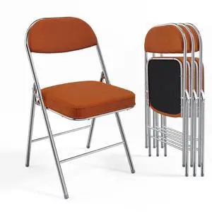 4 Pack Folding Chairs with Padded Seat & Backrest, Metal Frame, Durable Corduroy Fabric, 350 lbs Capacity, Set of 4, Orange Ideal for Weddings, Parties, Office Events 4 Pack Folding Chairs with Padded Seat & Backrest, Metal Frame, Durable Corduroy Fabric, 350 lbs Capacity, Set of 4, Orange Ideal for Weddings, Parties, Office Events