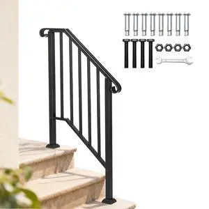 Handrails for Outdoor Steps, Stair Handrail Fits 1 to 5 Steps, Wrought Iron Hand Rail Stair Railing Kit for Concrete/Porch/Wooden Steps (1, Black, 2 to 3 Steps) Handrails for Outdoor Steps, Stair Handrail Fits 1 to 5 Steps, Wrought Iron Hand Rail Stair Railing Kit for Concrete/Porch/Wooden Steps (1, Black, 2 to 3 Steps)