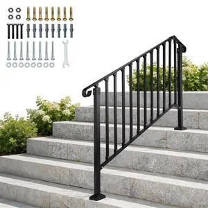 Handrails for Outdoor Steps, Stair Handrail Fits 1 to 5 Steps, Wrought Iron Hand Rail Stair Railing Kit for Concrete/Porch/Wooden Steps (1, Matte Black, 4 to 5 Steps) Handrails for Outdoor Steps, Stair Handrail Fits 1 to 5 Steps, Wrought Iron Hand Rail Stair Railing Kit for Concrete/Porch/Wooden Steps (1, Matte Black, 4 to 5 Steps)
