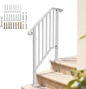 Handrails for Outdoor Steps, Stair Handrail Fits 1 to 5 Steps, Wrought Iron Hand Rail Stair Railing Kit for Concrete/Porch/Wooden Steps (1, White, 2 to 3 Steps) Handrails for Outdoor Steps, Stair Handrail Fits 1 to 5 Steps, Wrought Iron Hand Rail Stair Railing Kit for Concrete/Porch/Wooden Steps (1, White, 2 to 3 Steps)