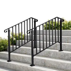 Handrails for Outdoor Steps, Stair Handrail Fits 1 to 5 Steps, Wrought Iron Hand Rail Stair Railing Kit for Concrete/Porch/Wooden Steps (2, Matte Black, 3 to 4 Steps) Handrails for Outdoor Steps, Stair Handrail Fits 1 to 5 Steps, Wrought Iron Hand Rail Stair Railing Kit for Concrete/Porch/Wooden Steps (2, Matte Black, 3 to 4 Steps)